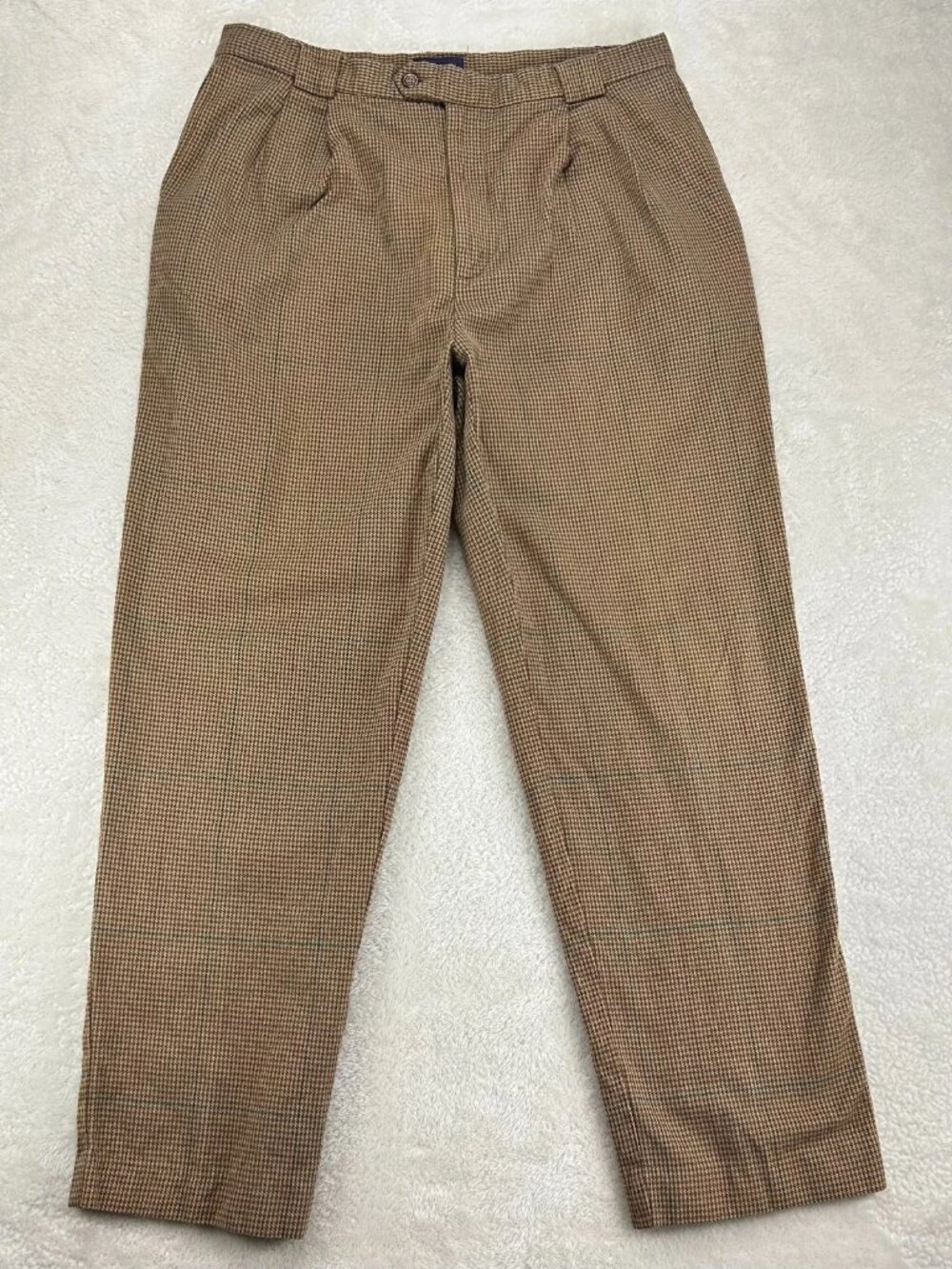 Gant Trouser‎ Pants Mens 36x32 Brown Hounstooth Cotton Pleated Straight Leg